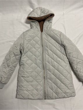 SHEIN Light Gray Quilted Hooded Jacket with Brown Lining